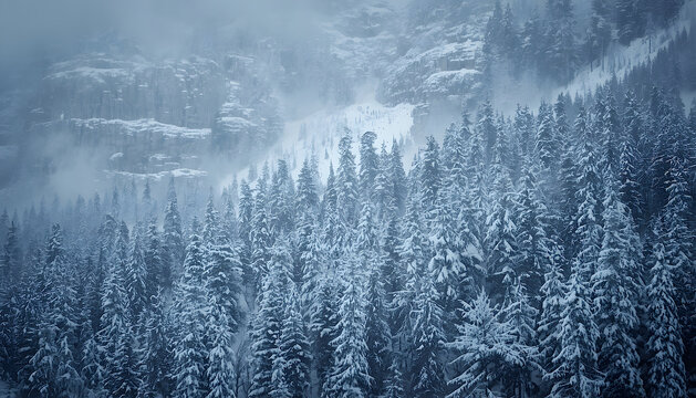 Snow Storm in the Rockies - snow-covered trees high in the Rocky Mountains in a snow storm - Powered by Adobe