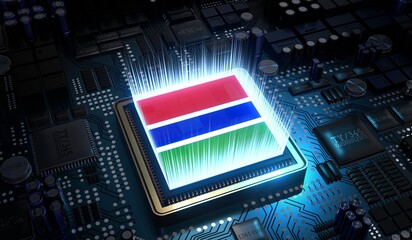Computer processor with flag of Gambia - 3D illustration