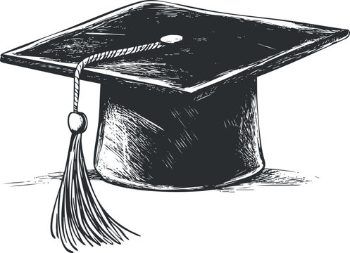 Hand-drawn vector illustration of a graduation cap with a tassel, ideal for educational themes and branding projects