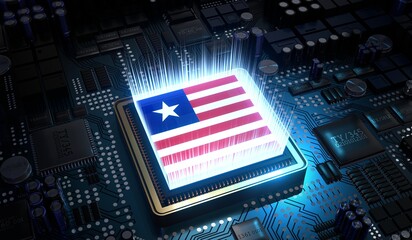 Computer processor with flag of Liberia - 3D illustration