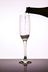 Serving champagne on classic champagne glass