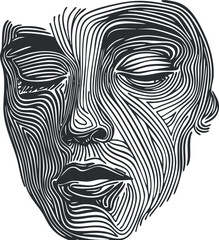 Fototapeta premium Abstract line art illustration of a stylized human face, featuring minimalist design elements and emotional expression for artistic projects.