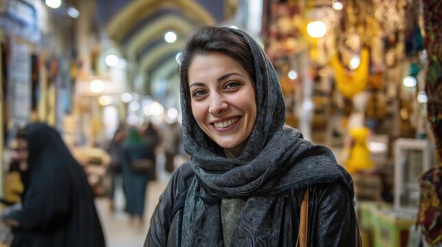 Smiling beautiful middle eastern young woman wearing a hijab looking at the camera.