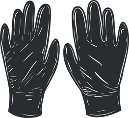 Obraz premium Vector illustration of a pair of black rubber gloves, suitable for safety, hygiene, and cleaning applications