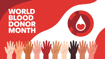 World blood donor month, diverse hands promoting global health.
