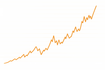 Line graph with an upward trend displaying data, statistics, and increasing value, representing business growth and market success