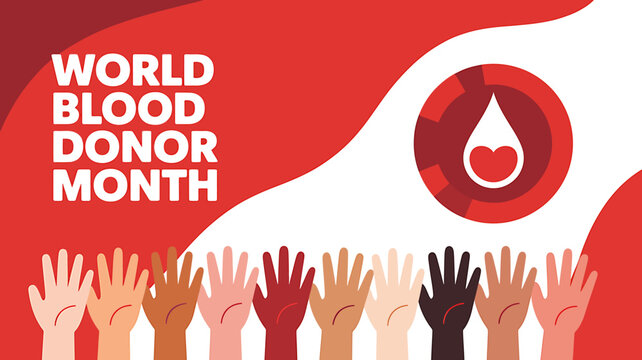 World blood donor month, diverse hands promoting global health.