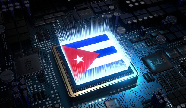 Computer processor with flag of Cuba - 3D illustration