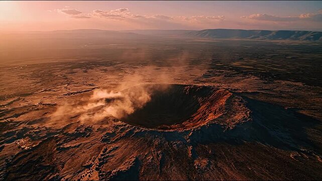 Aerial view of a volcanic crater