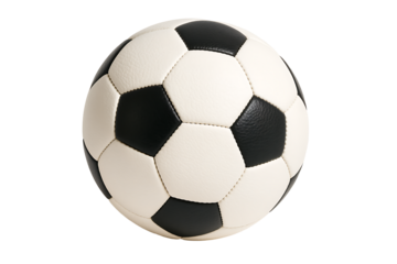 Traditional football sports ball with pentagon pattern and detailed stitching on clean white background