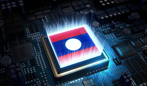 Computer processor with flag of Laos - 3D illustration