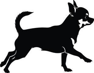 Running Chihuahua Dog Black Silhouette Vector: Small Breed Canine Graphic for Pet Shop Logo, Animal T-shirt Print, and Domestic Companion Illustration Design Element.