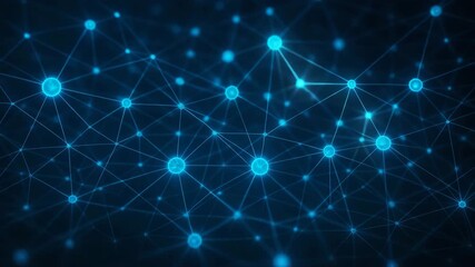 Abstract digital network connection background with glowing blue nodes and lines representing data exchange and communication.