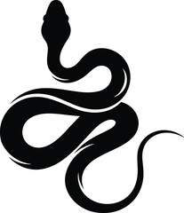 Fototapeta premium Coiled Snake Black Silhouette Vector Illustration: Elegant Serpent Graphic for Tattoo Design, Esoteric Symbolism, Zodiac Sign, and Aggressive Wildlife Mascot Artwork.