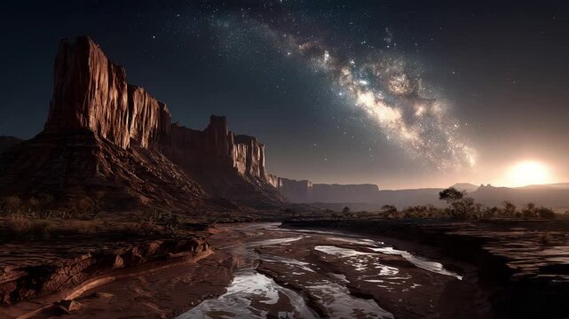 moonlit mesa reflection with starlit arc - park ranger patrol