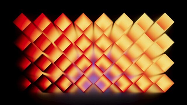 Blue and magenta cube pattern shifts in a seamless neon gradient animation. The colors flow gently and creatively. 3D render motion.