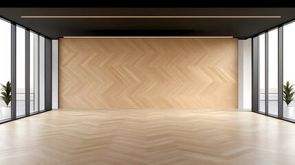 Modern coworking open space with wooden elements and computer desks in a bright loft-like interior. 3D Rendering