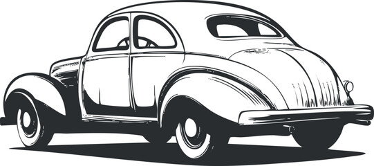 Classic vintage car vector illustration in black and white style, perfect for automotive design projects and retro themes