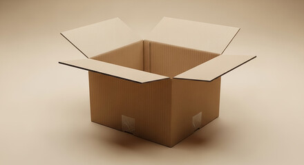 Open Empty Cardboard Box on Plain Beige Background