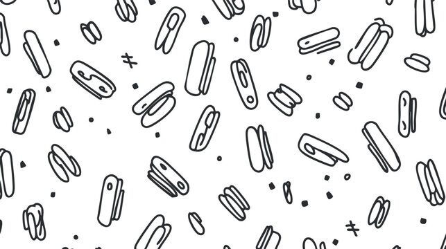 Playful monochrome vector pattern featuring assorted paperclips for creative stationery and design projects