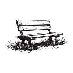 wooden park bench with grass and flowers silhouette