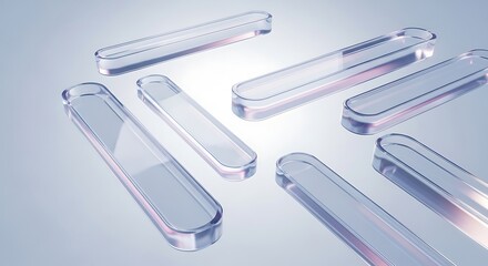 Array of clear polished rectangular material samples reflecting light, suitable for scientific, optical, or technology concepts
