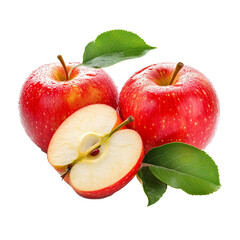 red apples with leaves Isolated PNG