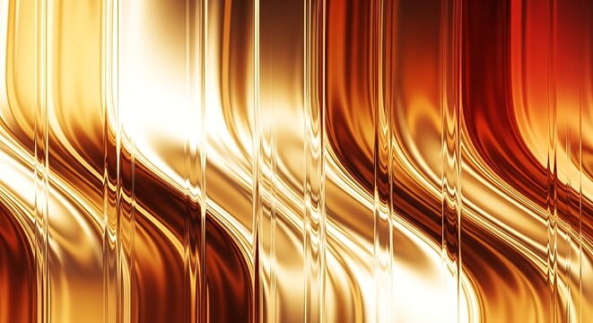 Abstract shimmering golden waves create a luxurious liquid metal texture, reflecting warm light with dynamic flowing patterns for an opulent graphic background