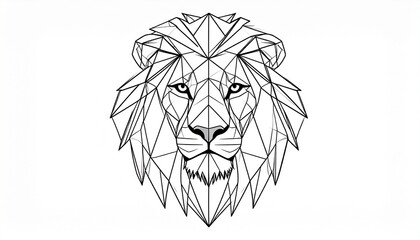 Geometric lion head illustration in a low poly style. Majestic wild cat with a polygonal mane drawn in black and white line art