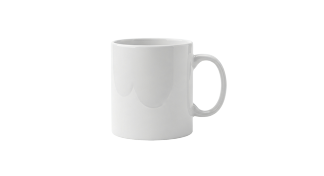Simple Plain White Ceramic Coffee Mug with Handle for Hot Beverages Isolated on a Clean White Background - AI Generative