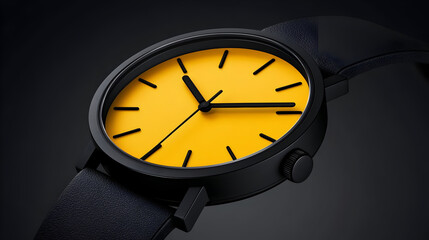 Modern black wristwatch with a sleek design on a dark background