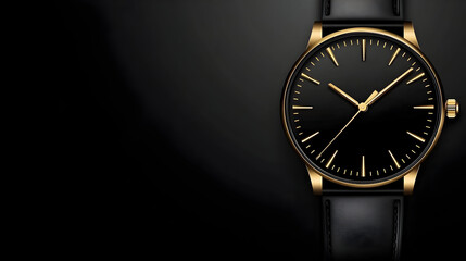 Modern black wristwatch with a sleek design on a dark background