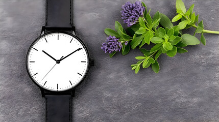 Modern black wristwatch with a sleek design on a dark background