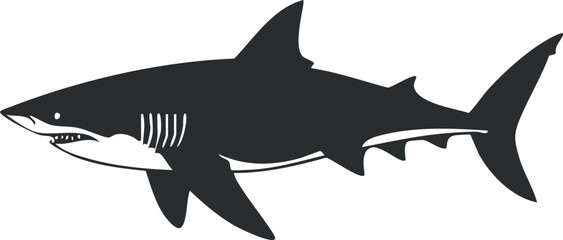 Obraz premium Stylized black and white vector illustration of a shark, ideal for marine and wildlife themes in design projects.