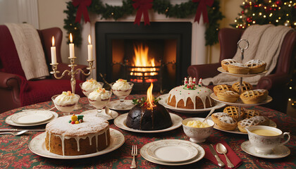 birthday cake with candles on festive table setting