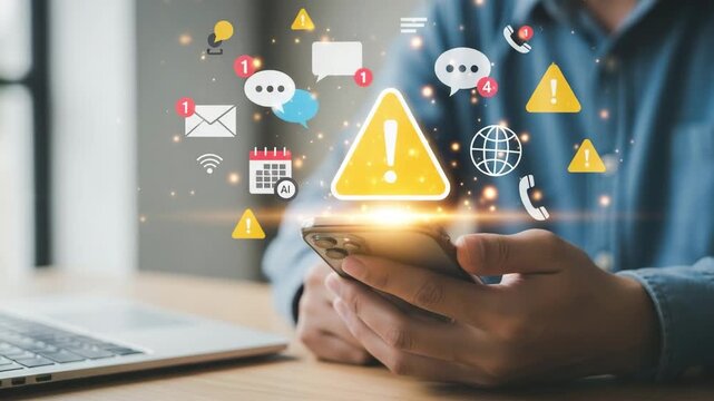 Digital notification overload and warning alerts on a smartphone motion animated video.