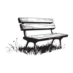 wooden park bench with grass and flowers silhouette