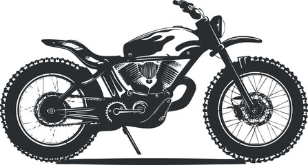 Obraz premium Stylish black and white vector illustration of a custom motorcycle with flame design, ideal for automotive and lifestyle projects