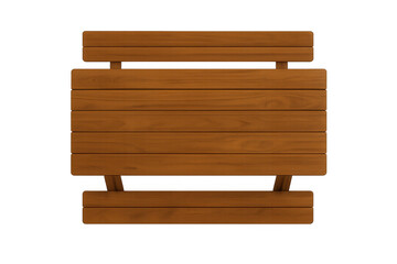 Wooden park bench top view, traditional outdoor seating furniture with brown planks, isolated object on transparent background