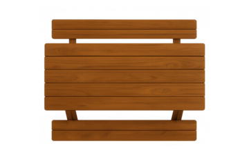 Wooden park bench top view, traditional outdoor seating furniture with brown planks, isolated object on transparent background