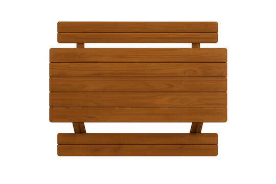 Wooden park bench top view, traditional outdoor seating furniture with brown planks, isolated object on transparent background