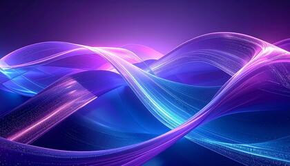 Abstract digital background with flowing waves of luminous purple and blue light streams, creating a futuristic and dynamic energy field