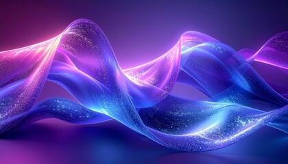 Abstract flowing light waves with a purple and pink gradient creating a sense of ethereal movement and energy
