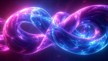 A glowing neon infinity symbol representing the abstract concept of eternal energy, cosmic cycles, and endless possibilities in a futuristic design