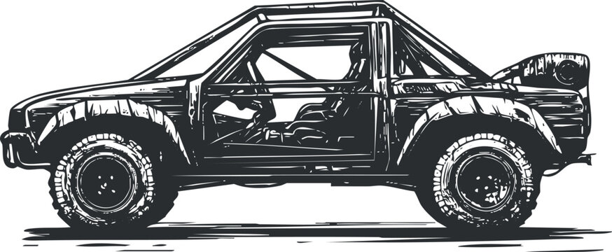 Hand-drawn vector illustration of an off-road vehicle, showcasing a rugged SUV design for automotive enthusiasts and adventure themes