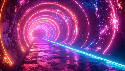 Futuristic Neon Tunnel Abstract Visualization of a Colorful Corridor in a Digital Space