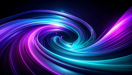 Mesmerizing Abstract Vortex of Dynamic Neon Light Streaks in Vibrant Blue and Purple Hues, Creating an Energetic and Luminous Swirl