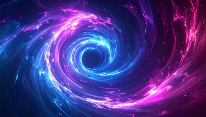 Luminous spiral galaxy portal glowing with vibrant blue and magenta light against a dark cosmic background, an abstract representation of a wormhole