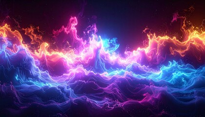 Abstract Neon Fire and Water Fantasy Illustration with Glowing Colors and Dynamic Waves