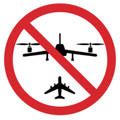 Prohibition sign indicating no drone use near airports